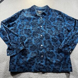 Forever 21 Blue Tropical Flower‎ Print Long Sleeve Shirt / Jacket - Size XL